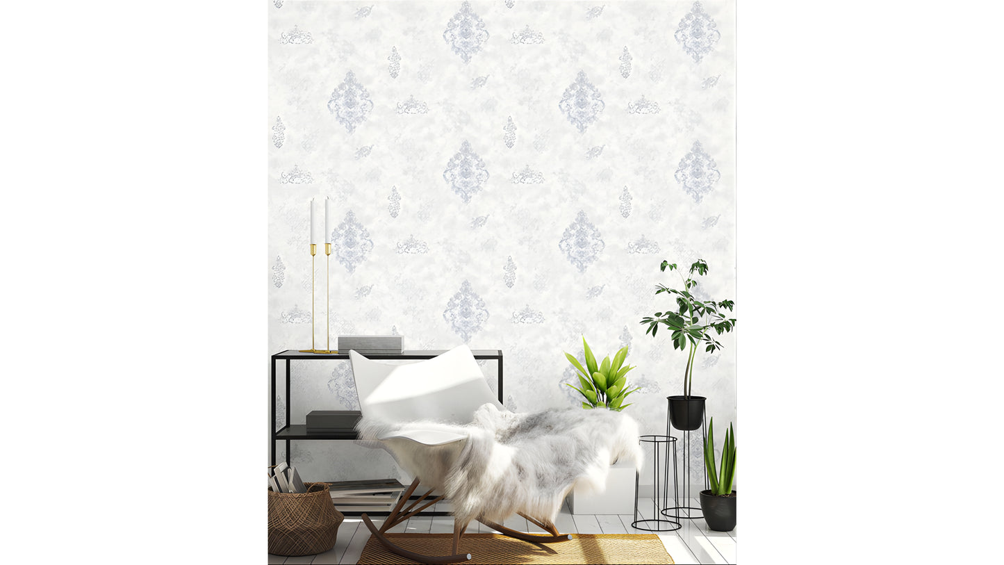 Silver Damask Elegance Wallpaper